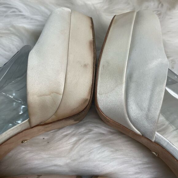 Badgley Mischka Felixa satin fabric white ankle pearl strap platform heels SZ8 - Picture 13 of 13